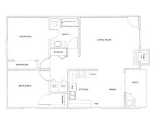 Floor Plan - 2 Bedroom - 1 Bath