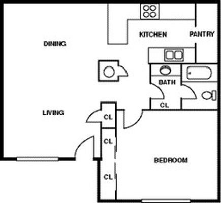 Floor Plan - 1 Bedroom - 1 Bath