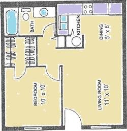 Floor Plan - 1 Bedroom - 1 Bath