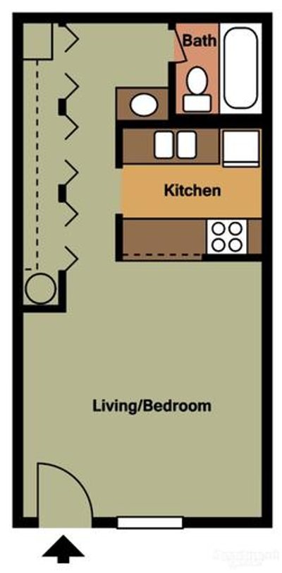Floor Plan - 0 Bedroom - 1 Bath